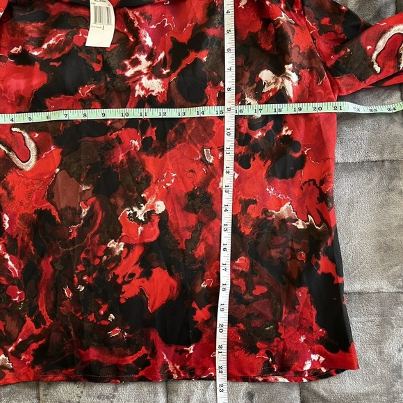 Vivienne Tam NWT Size 8 Red Black Draped Cowl Neck Long Sleeve Top Abstract Art - Picture 10 of 11